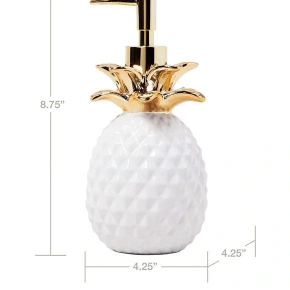 Brand New Gilded White & Gold Pineapple Lotion/Soap Dispenser, 14 oz., NWT - Picture 2 of 3